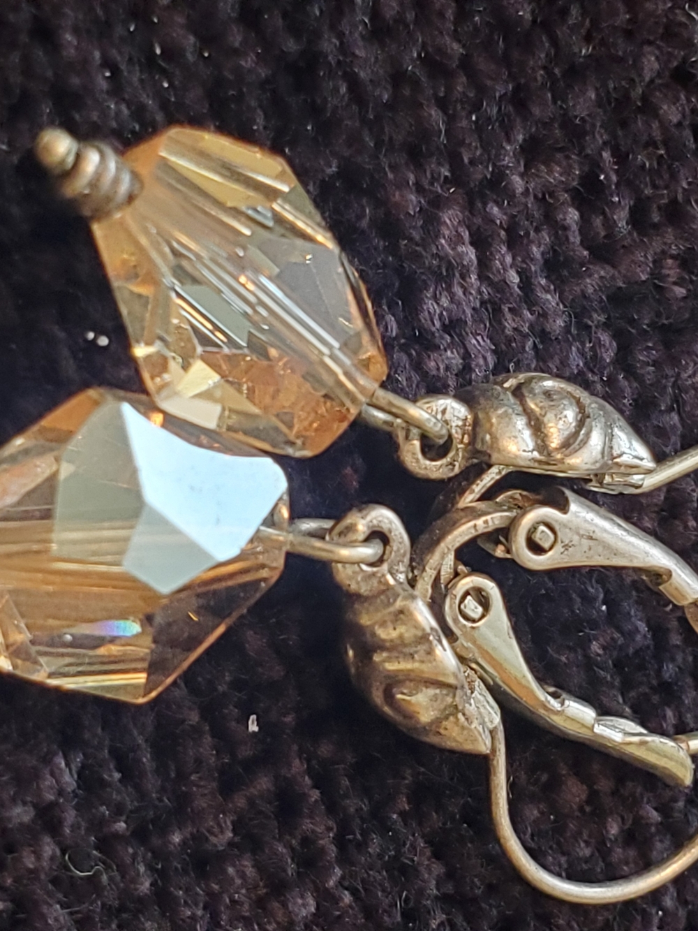 Sterling Silver Citrine / Amber Colored Crystal Drop Earrings